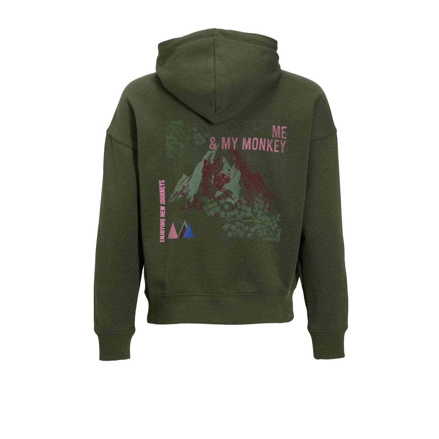 Me & My Monkey hoodie Roni met backprint donkergroen