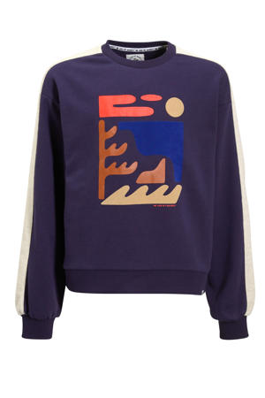 sweater Rinske met printopdruk donkerblauw