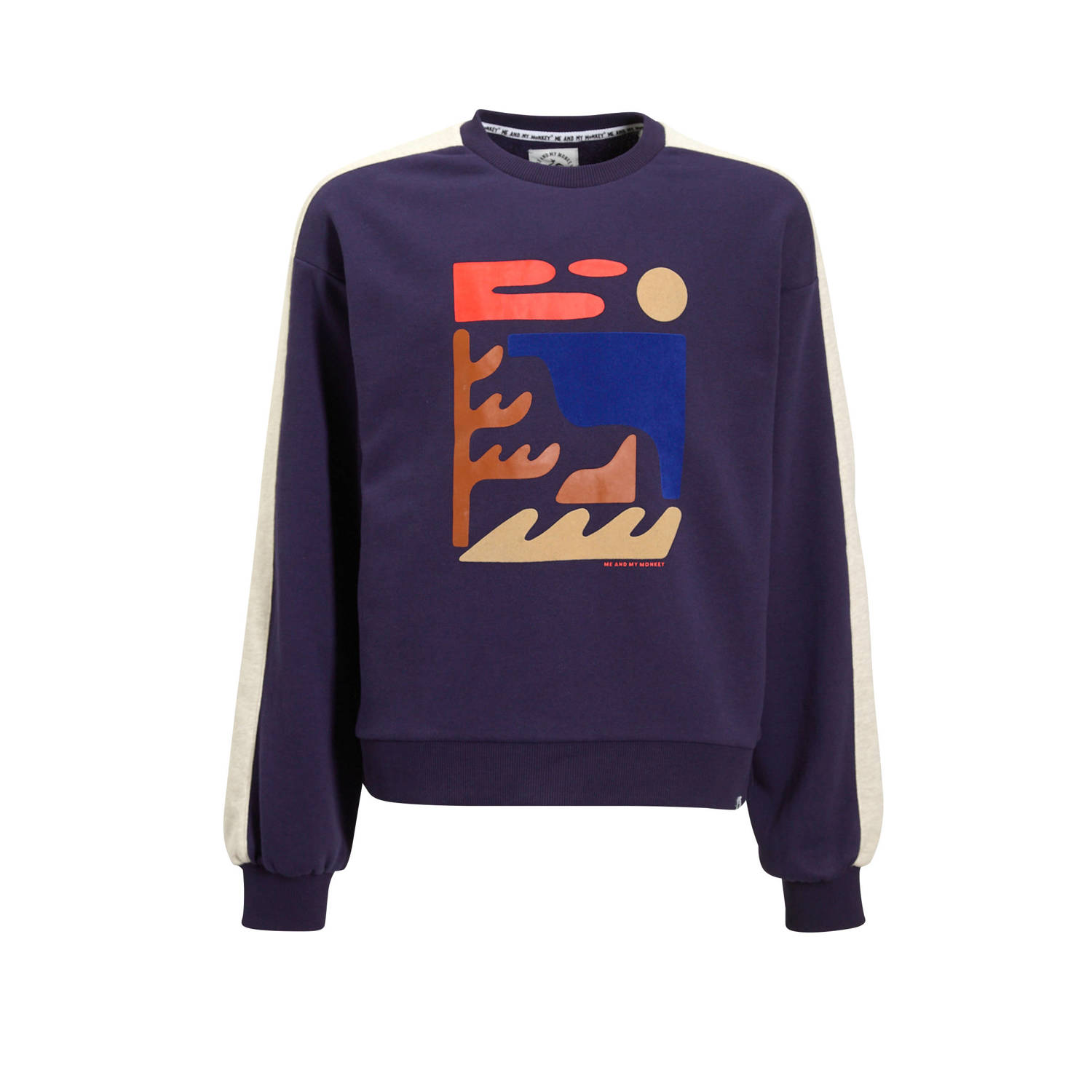Me & My Monkey sweater Rinske met printopdruk donkerblauw