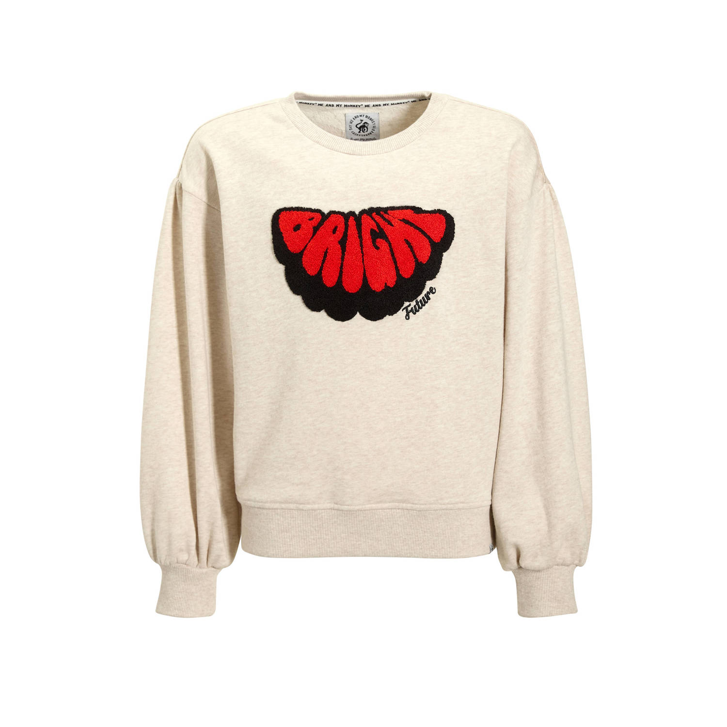 Me & My Monkey sweater Rocky met printopdruk beige melange