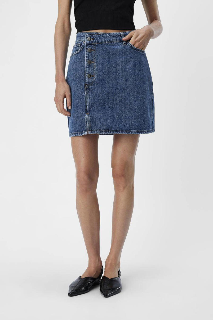 Blauwe OBJECT Midirok OBJHARLOW MIDI DENIM SKIRT