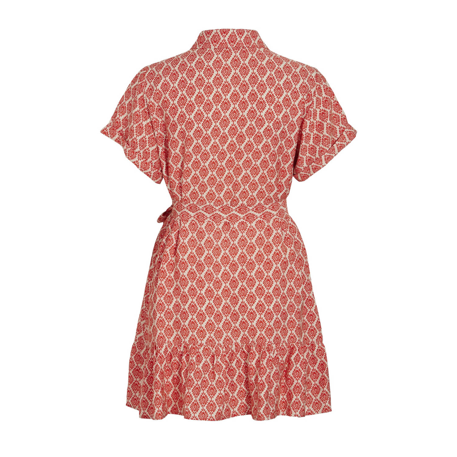 VILA blousejurk met all over print en volant oranje ecru