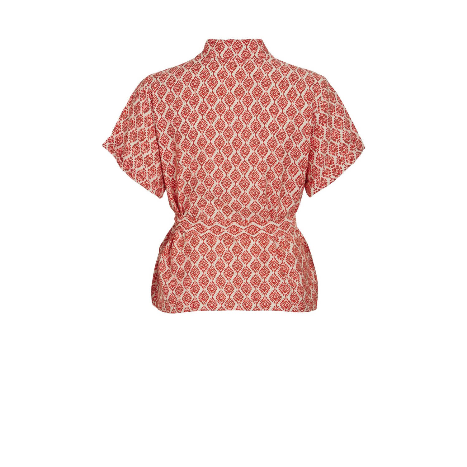 VILA blouse met all over print en ceintuur oranje ecru