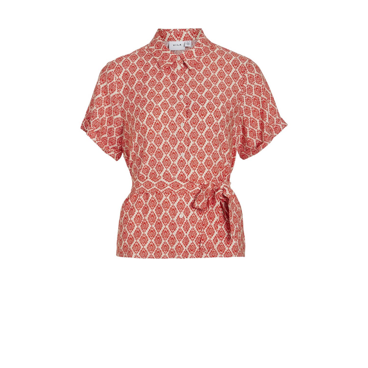 VILA blouse met all over print en ceintuur oranje ecru