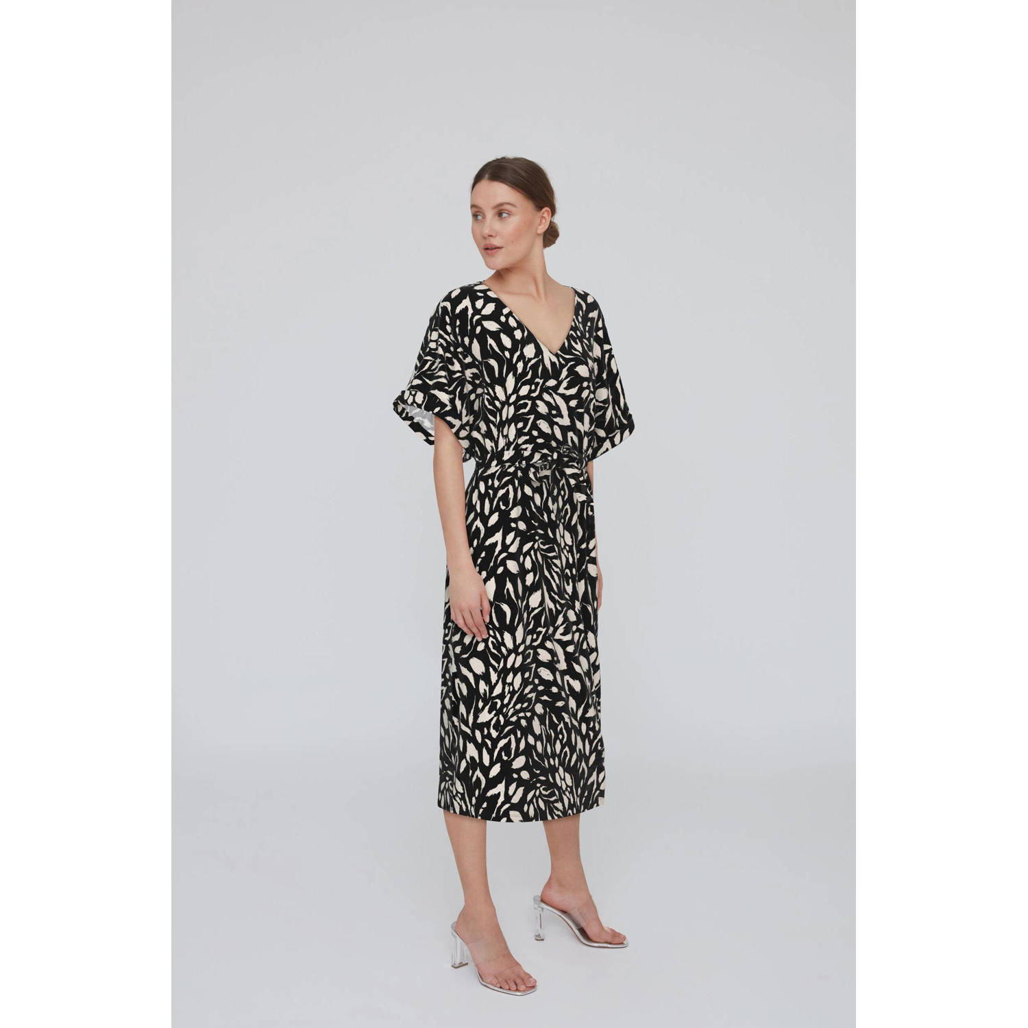 VILA jurk YA met all over print zwart beige
