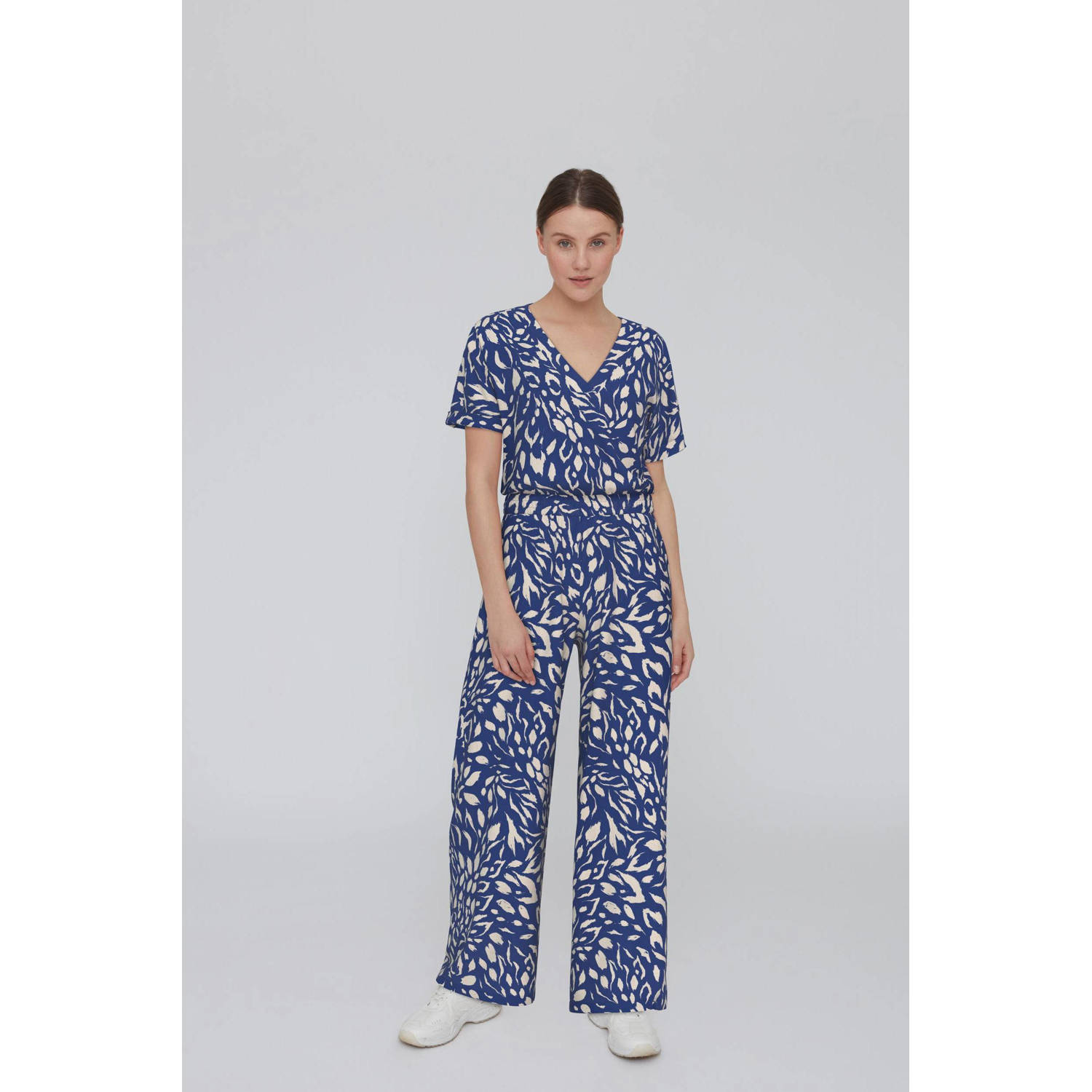 VILA wide leg broek YA met all over print blauw beige
