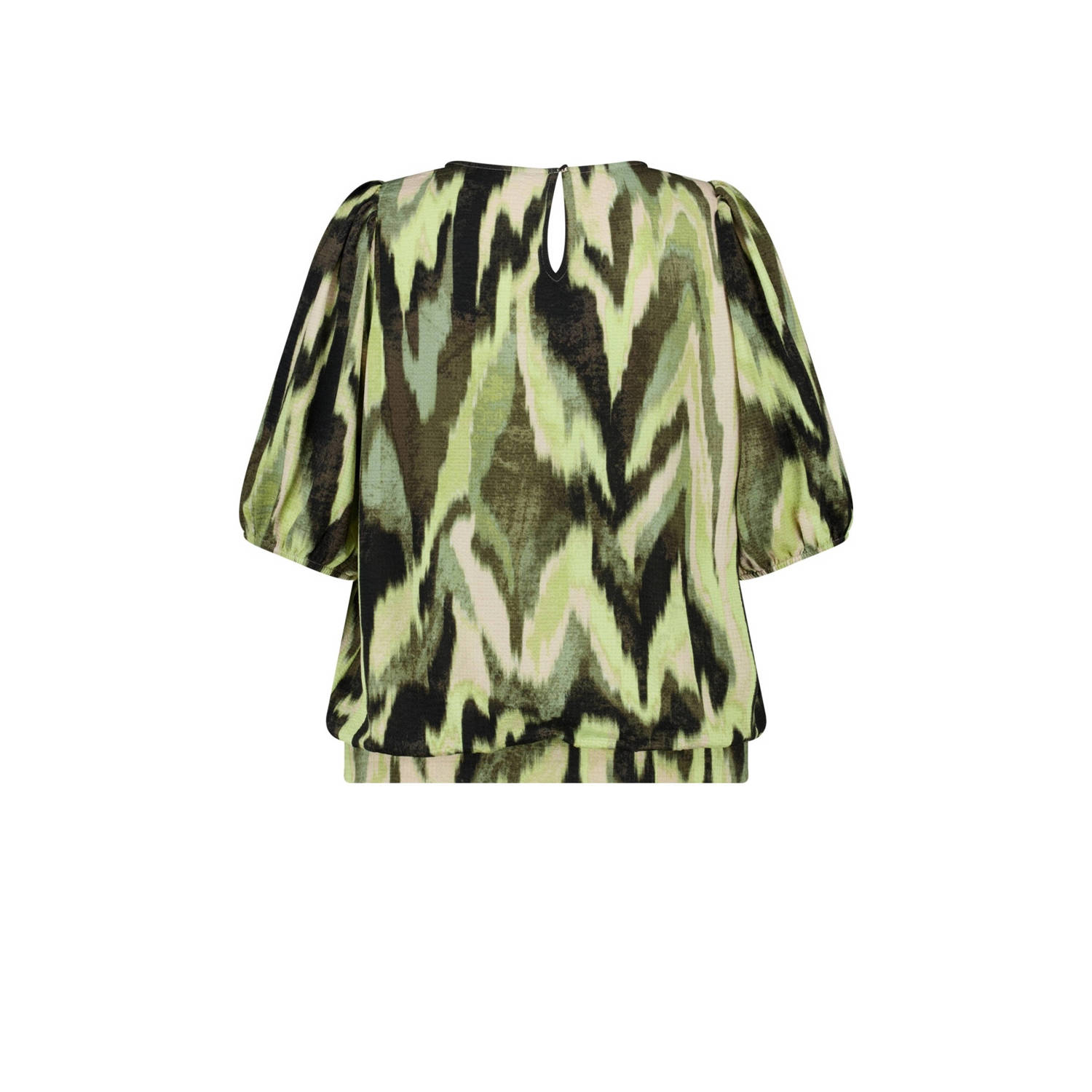 MS Mode blousetop met all over print en open detail groen multi
