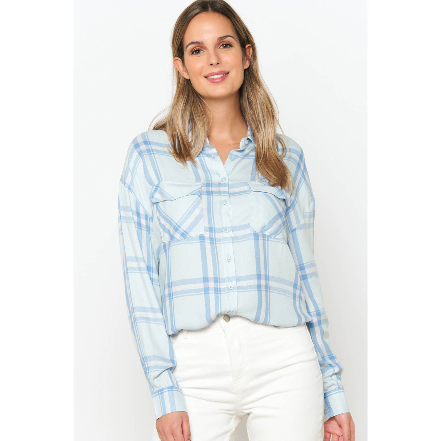LOLALIZA geruite blouse lichtblauw