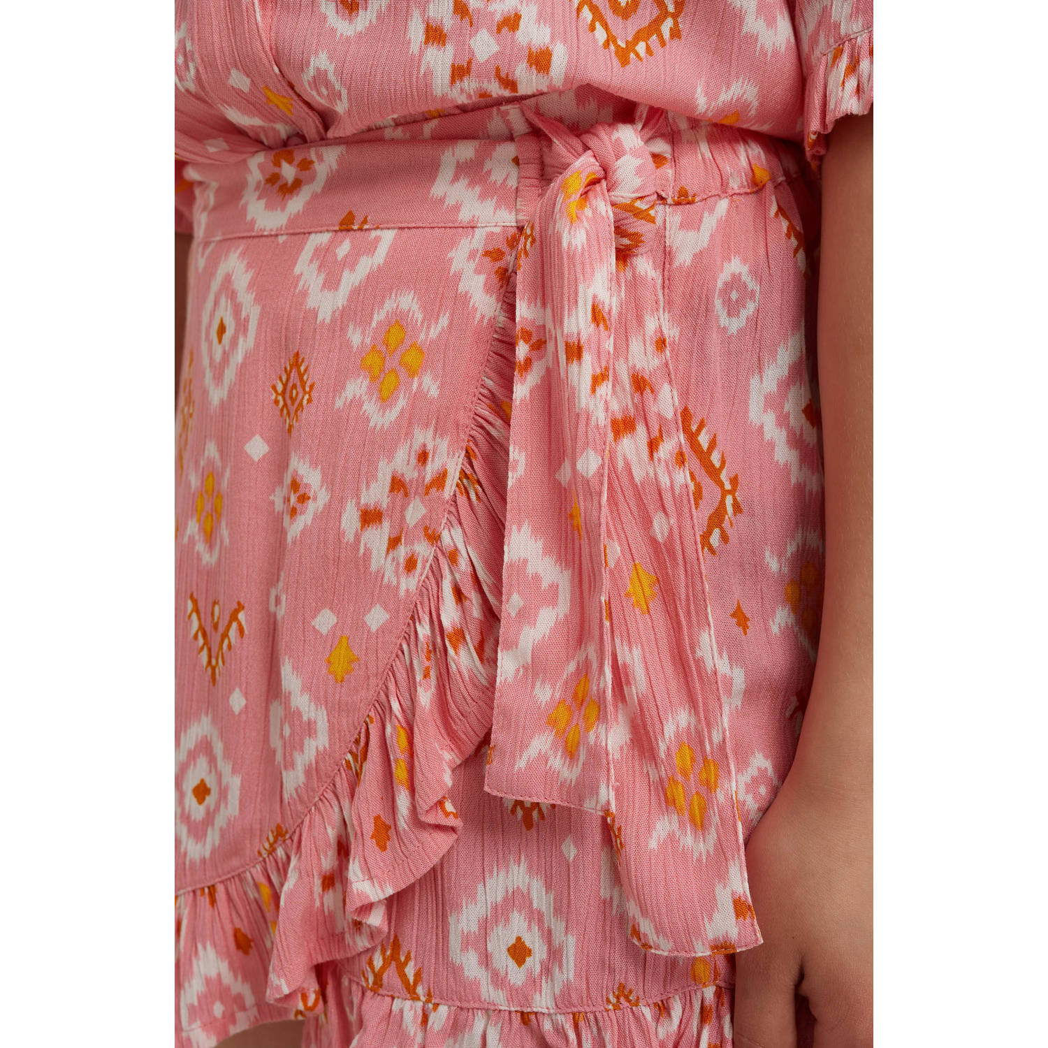 WE Fashion skort met all over print roze oranje wit