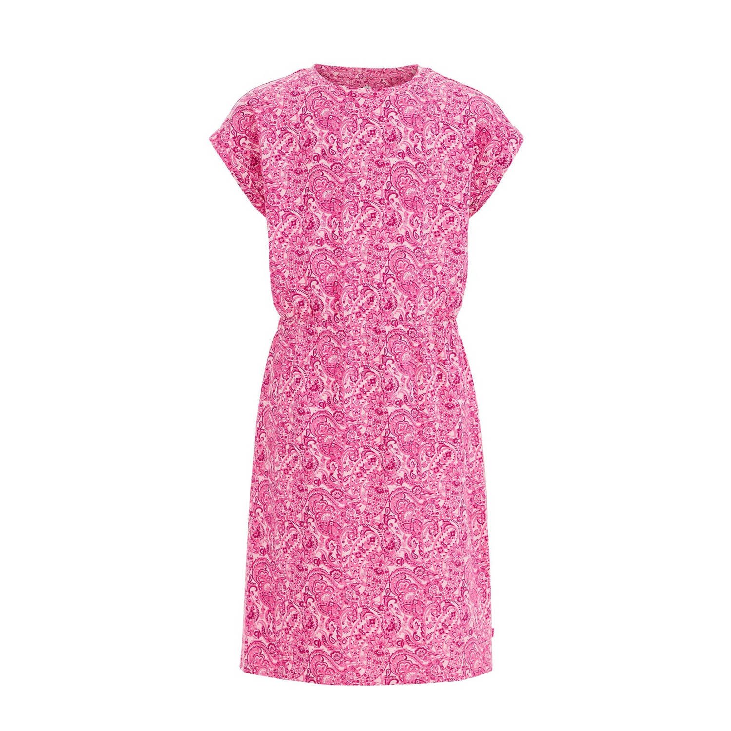 WE Fashion jurk met paisleyprint roze wit Meisjes Stretchkatoen Ronde hals 146 152