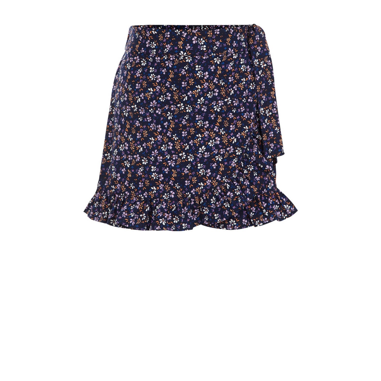 WE Fashion gebloemde skort donkerblauw paars oranje