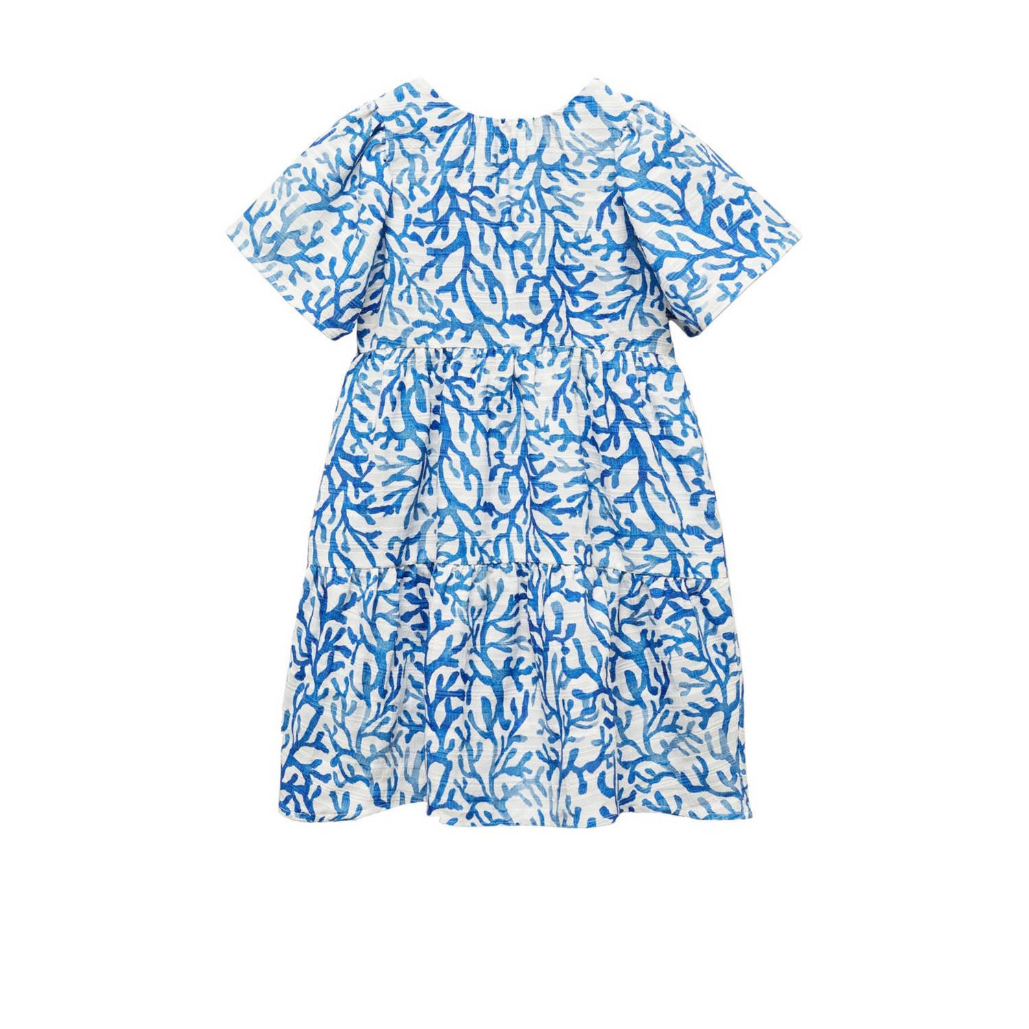 Mango Kids A-lijn jurk met all over print blauw wit