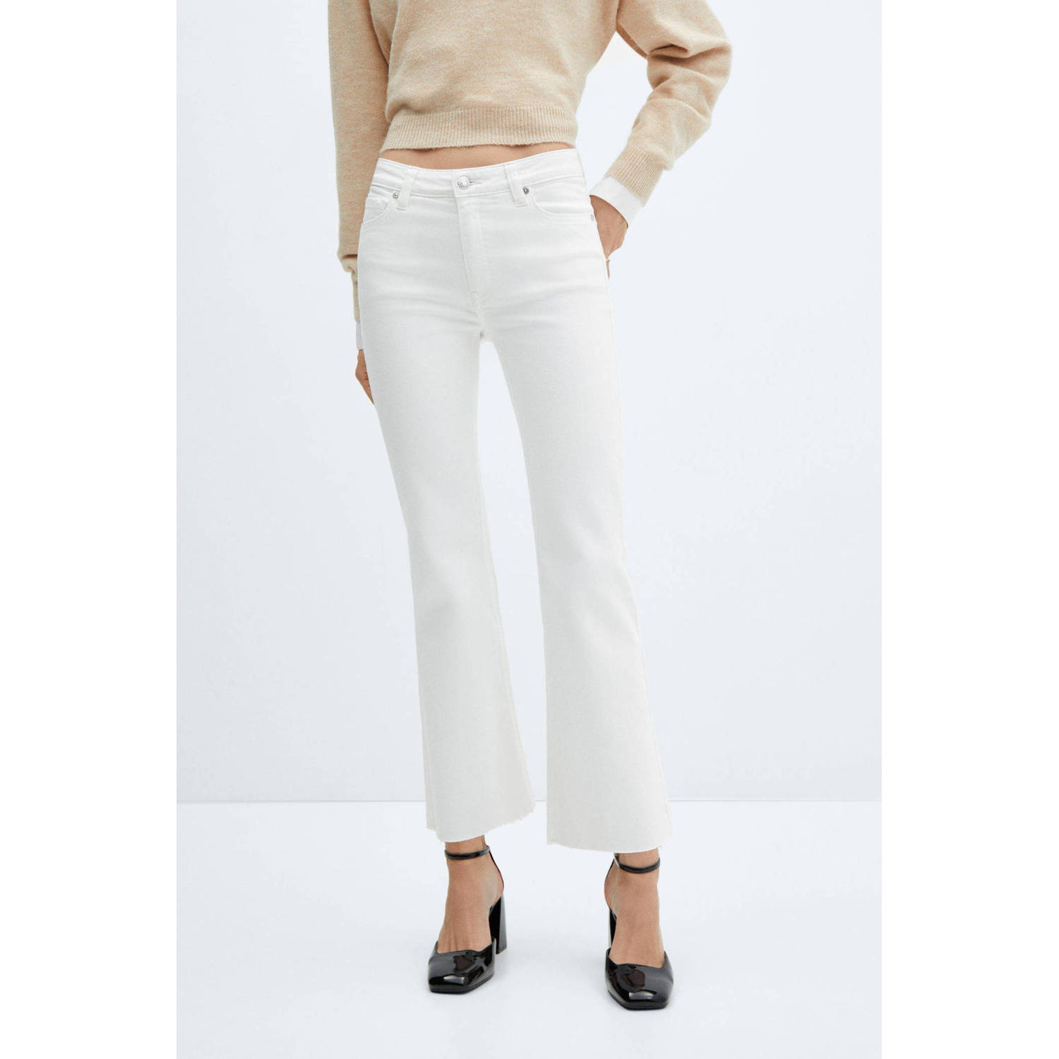 Mango cropped high waist flared jeans wit
