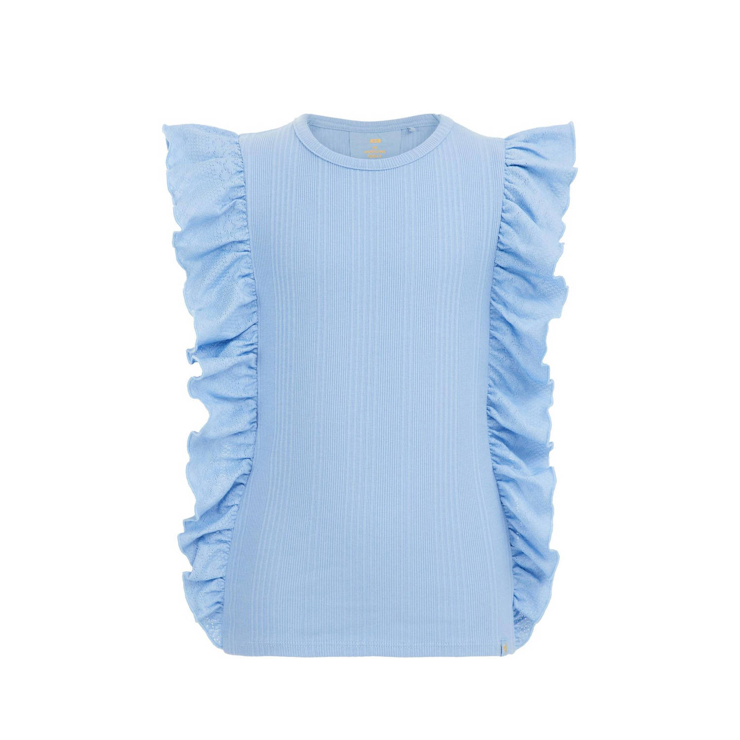 WE Fashion top blauw Meisjes Stretchkatoen Ronde hals Effen 110 116