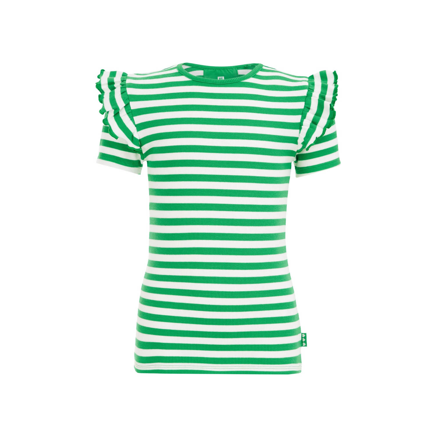 WE Fashion gestreept T-shirt groen Meisjes Katoen Ronde hals Streep 110 116