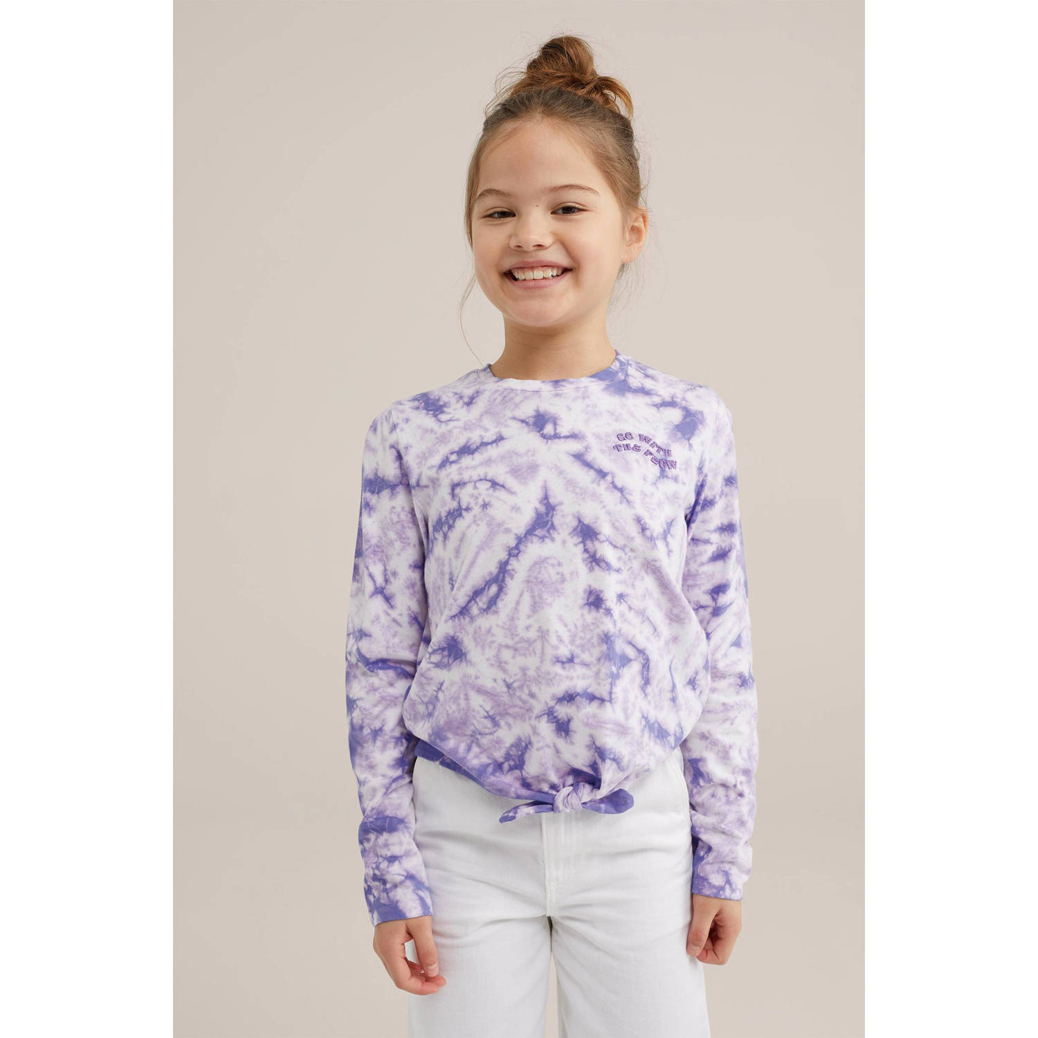 WE Fashion longsleeve met all over print lila wit