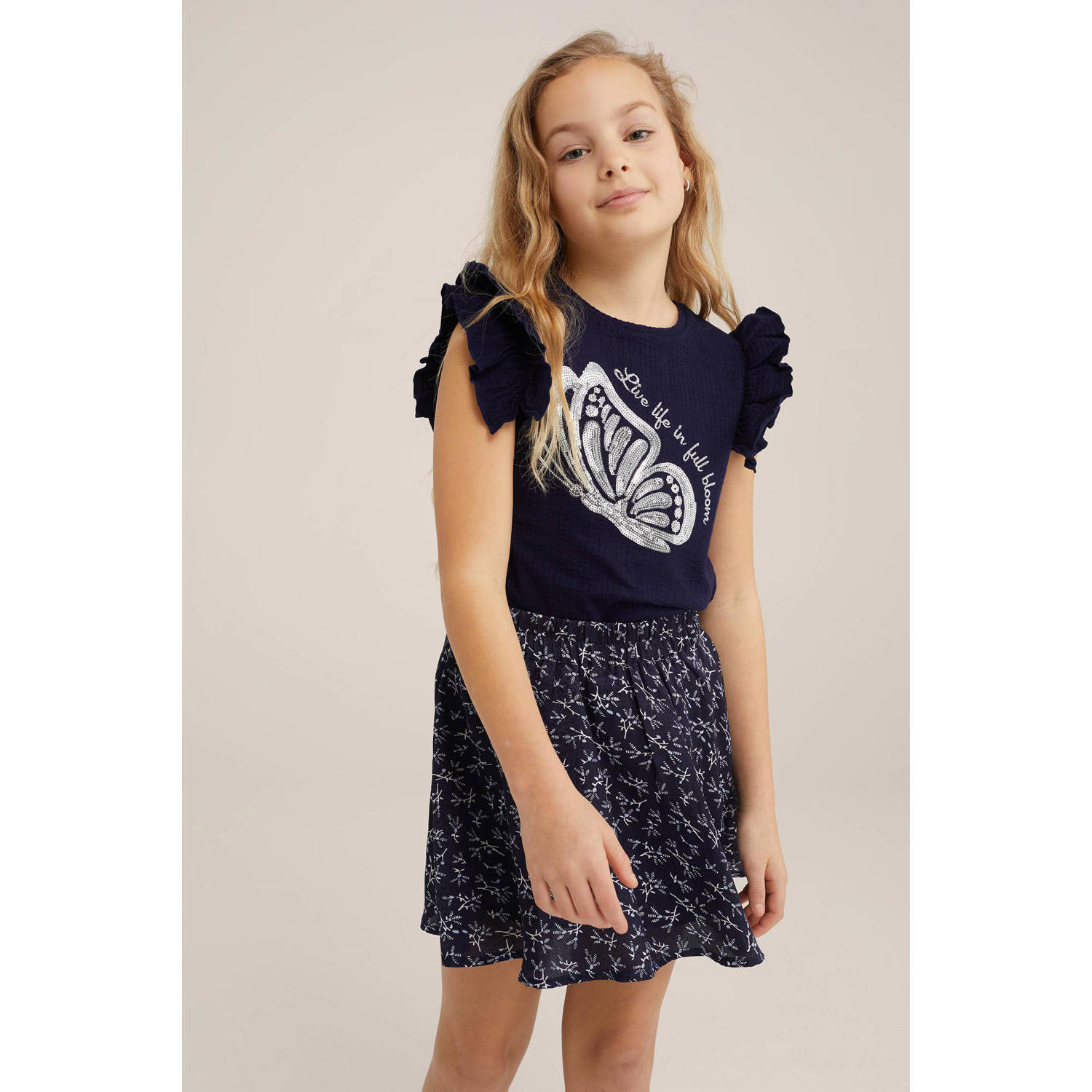 WE Fashion T-shirt met printopdruk donkerblauw