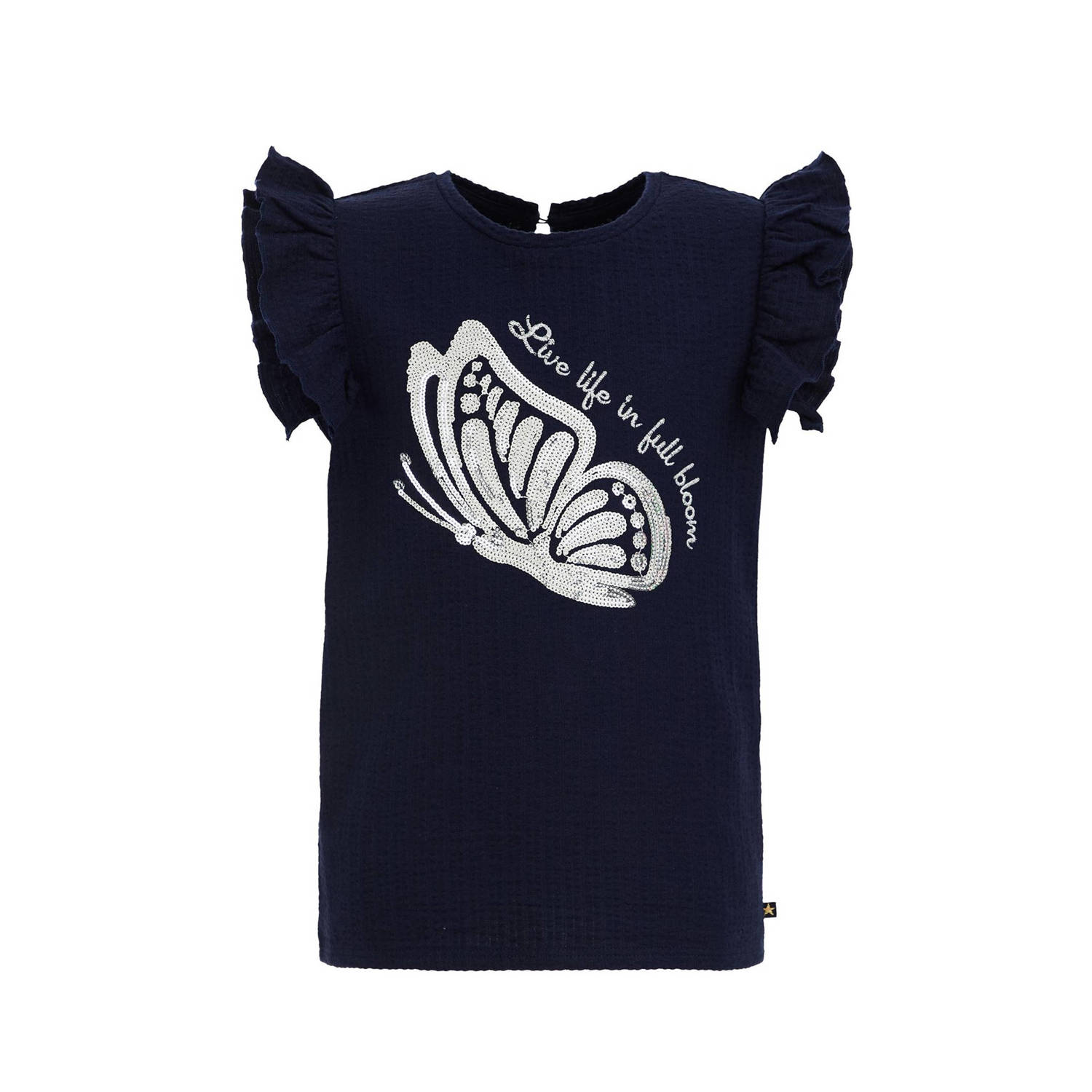 WE Fashion T-shirt met printopdruk donkerblauw Meisjes Katoen Ronde hals 122 128