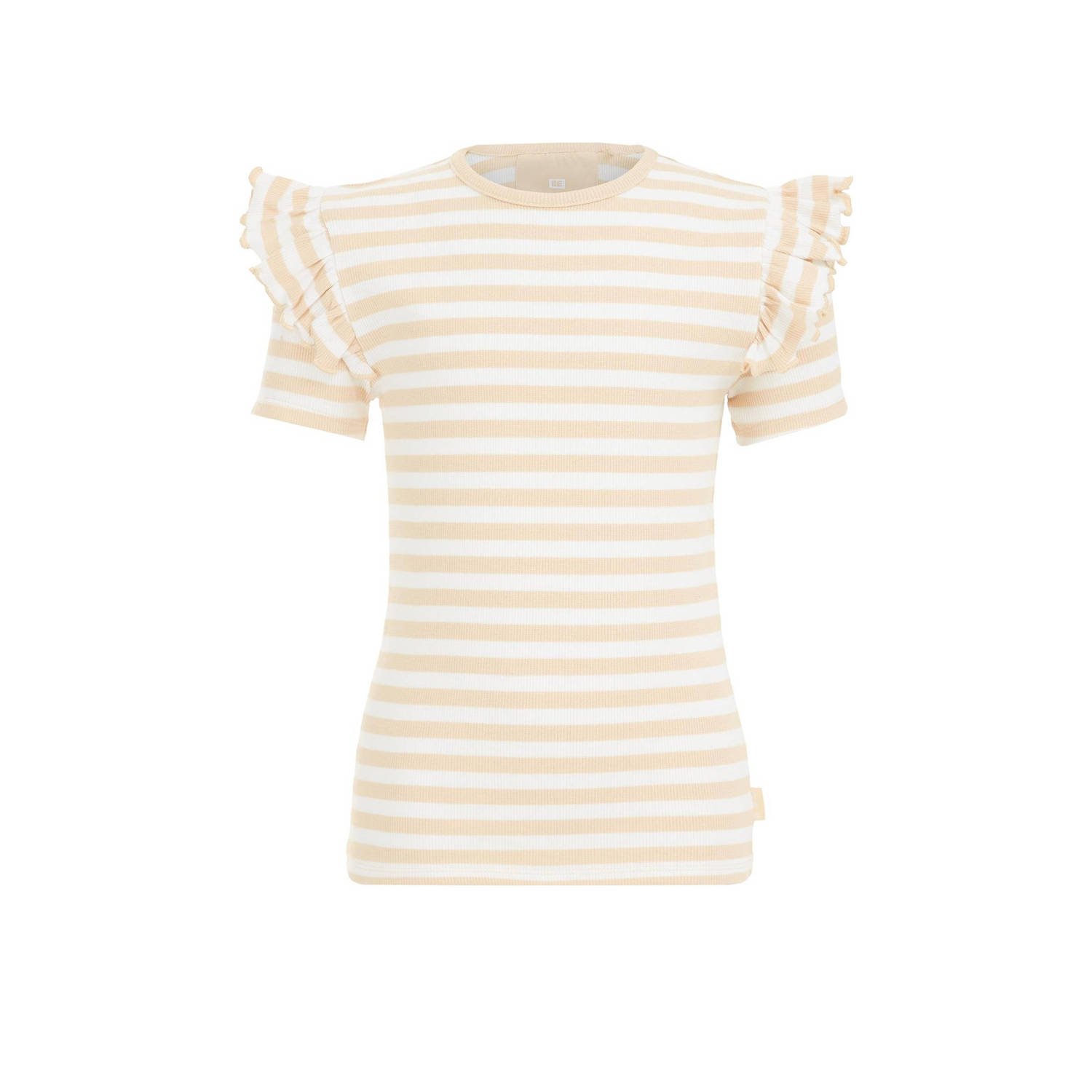 WE Fashion gestreept T-shirt beige Meisjes Katoen Ronde hals Streep 110 116