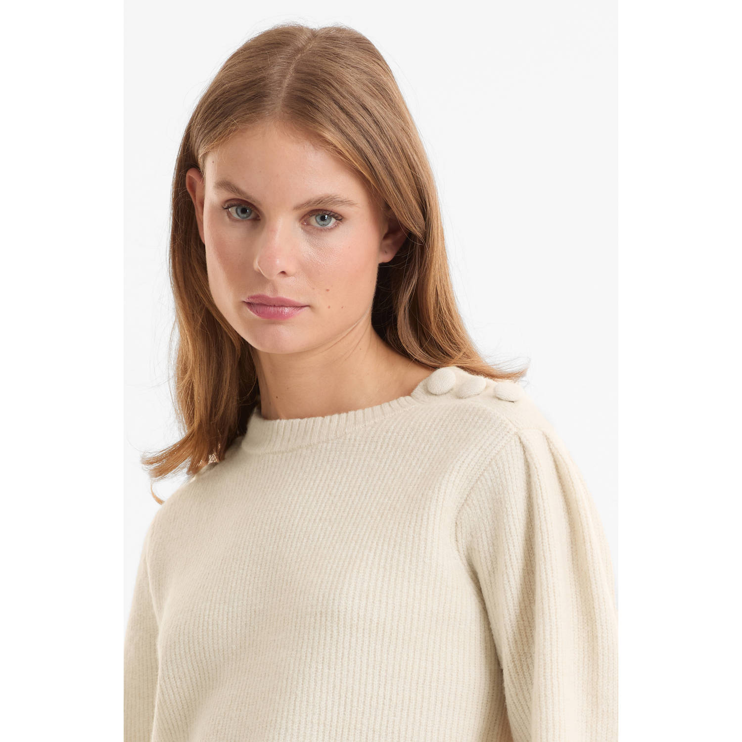 anytime trui met knopen beige