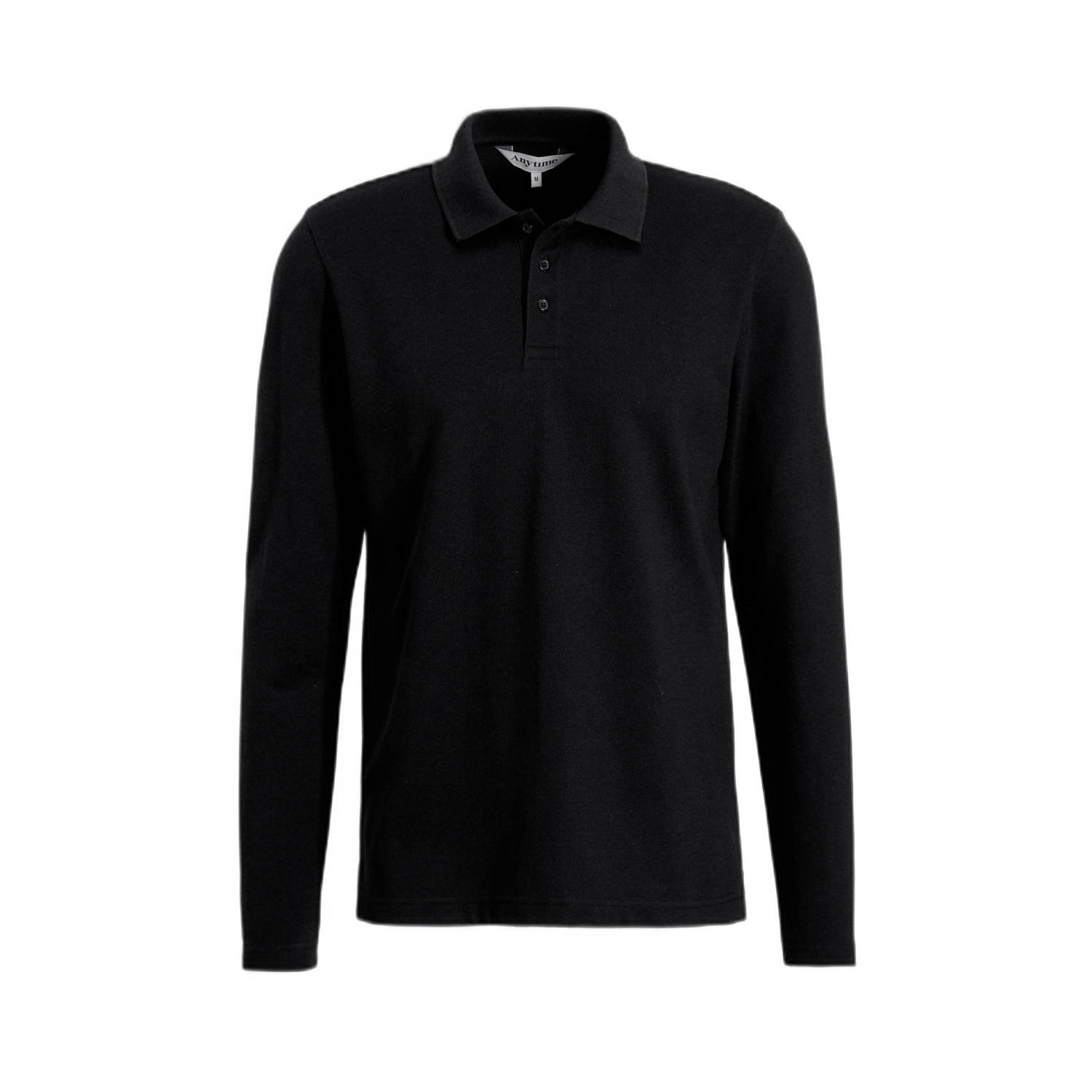 Anytime piqué longsleeve polo zwart