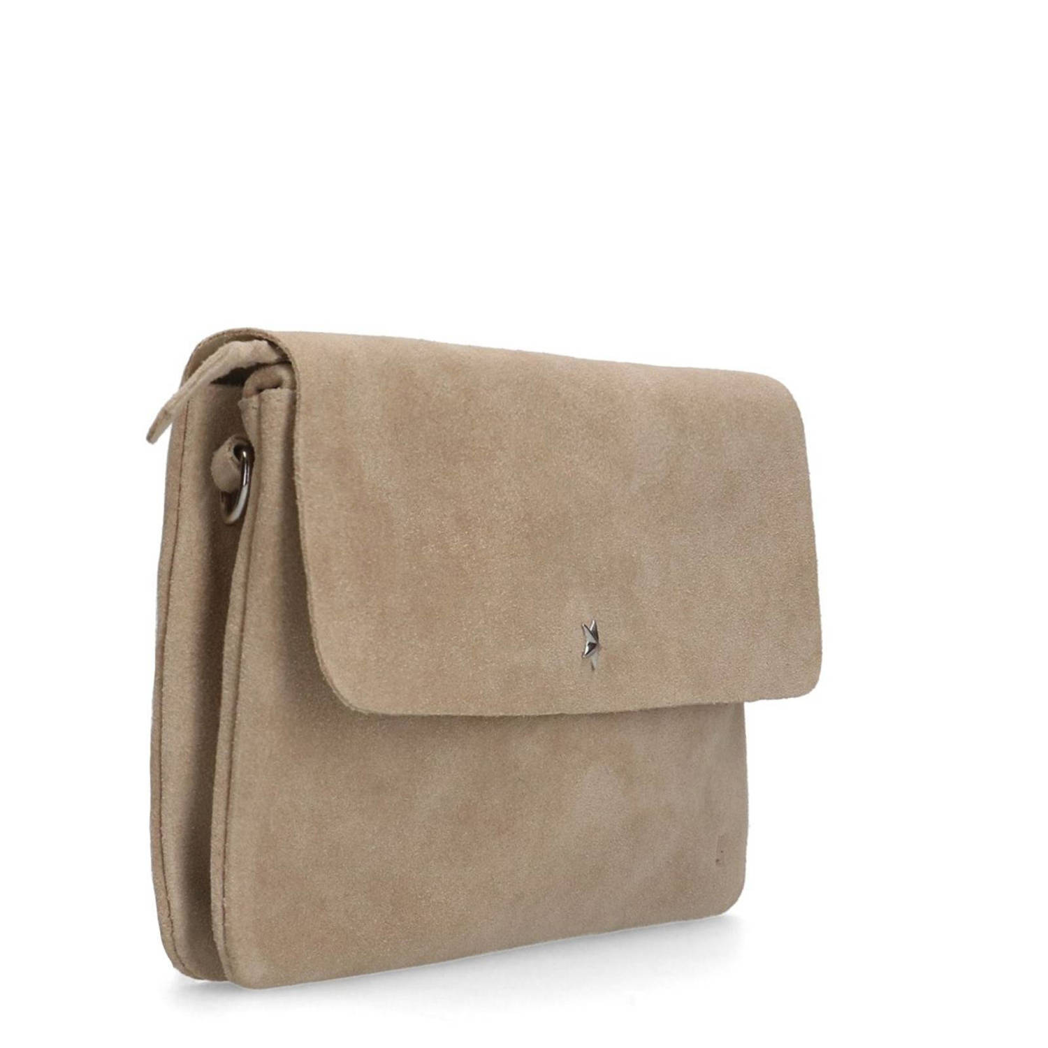 Manfield suede crossbody tas beige