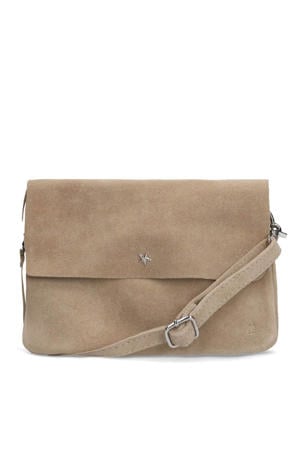 suede crossbody tas beige