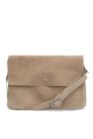 suede crossbody tas beige