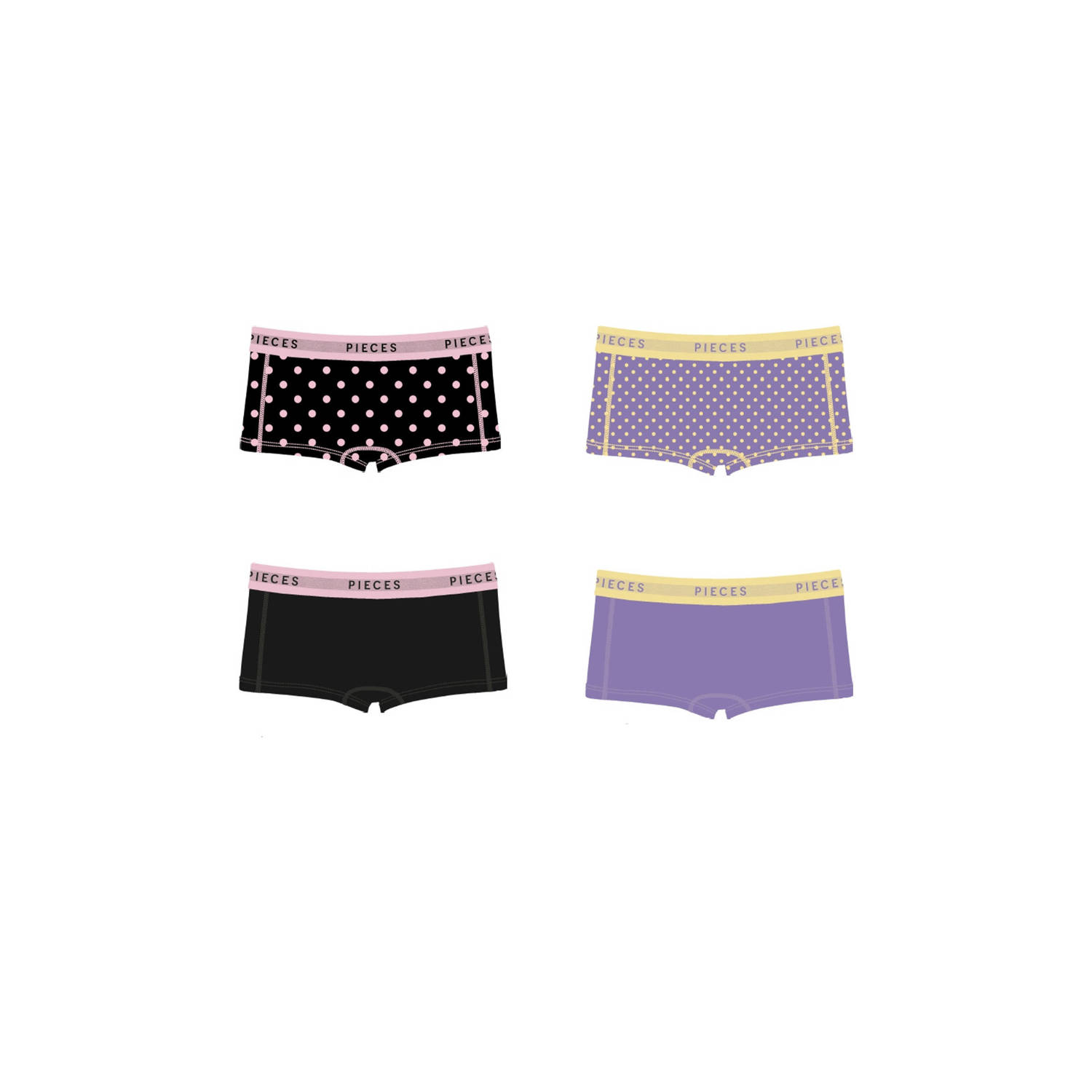 PIECES short PCLOGO (set van 4) zwart paars