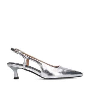   leren slingback pumps zilver