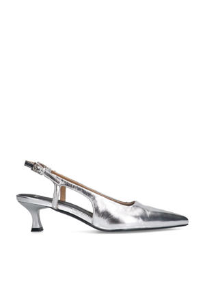   leren slingback pumps zilver