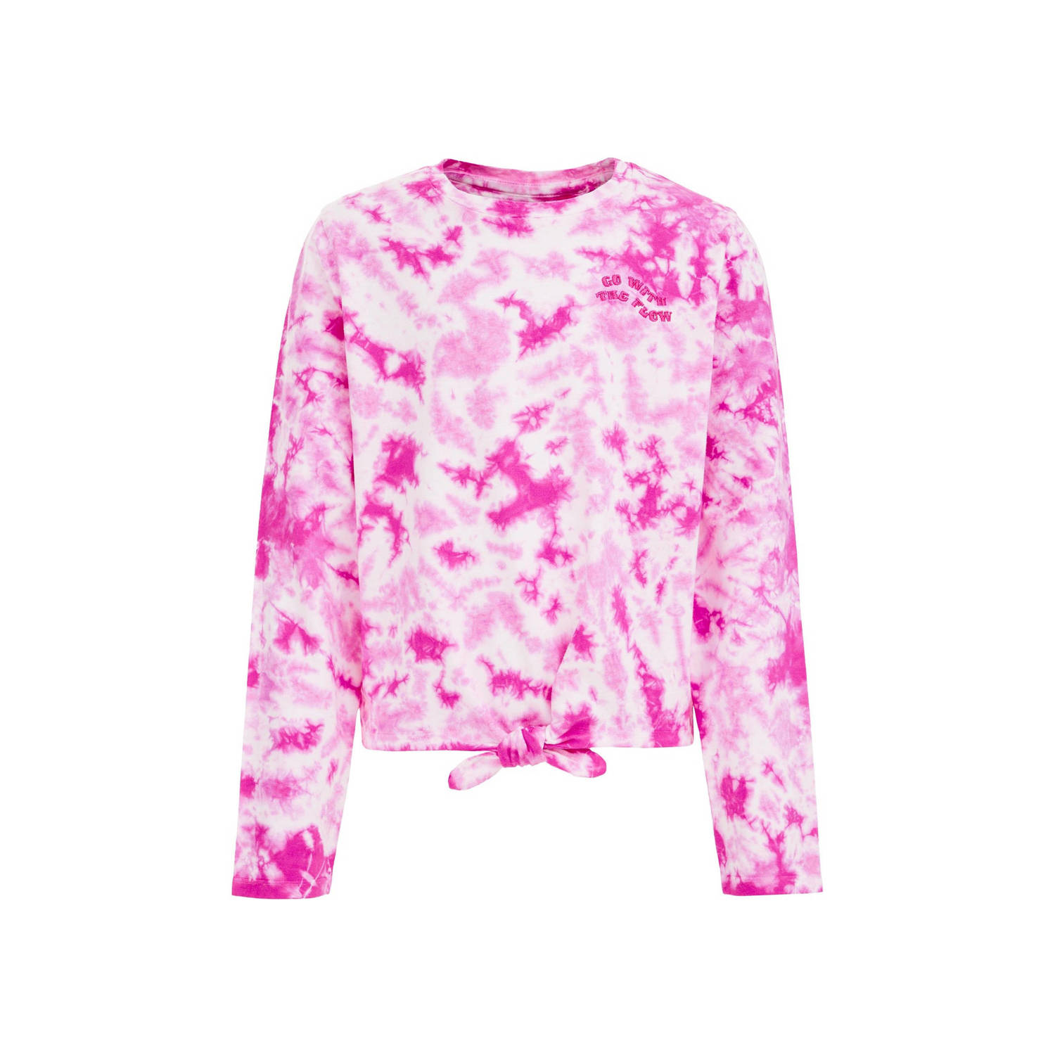 WE Fashion longsleeve met all over print roze lichtroze wit Meisjes Biologisch katoen Ronde hals 110 116