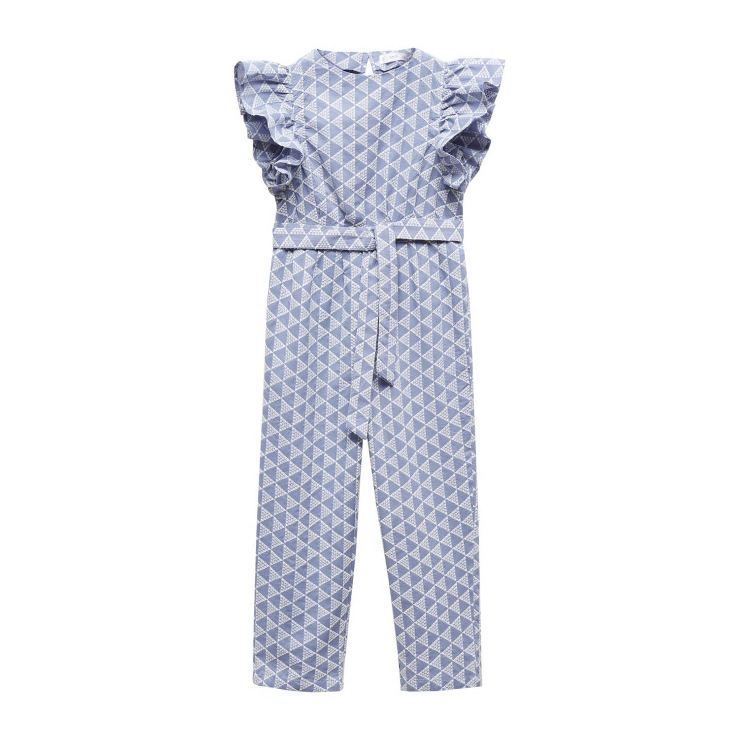 Mango Kids jumpsuit met all over print blauw Meisjes Katoen Ronde hals 116