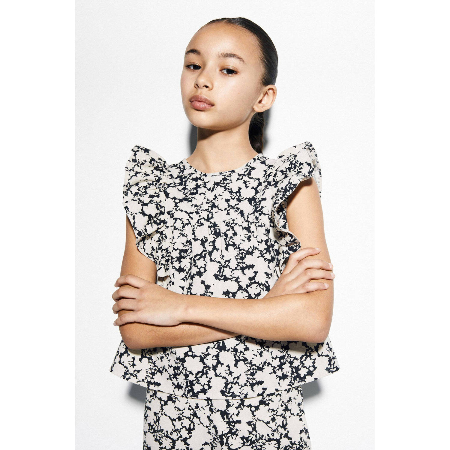 Mango Kids top met all over print zwart ecru