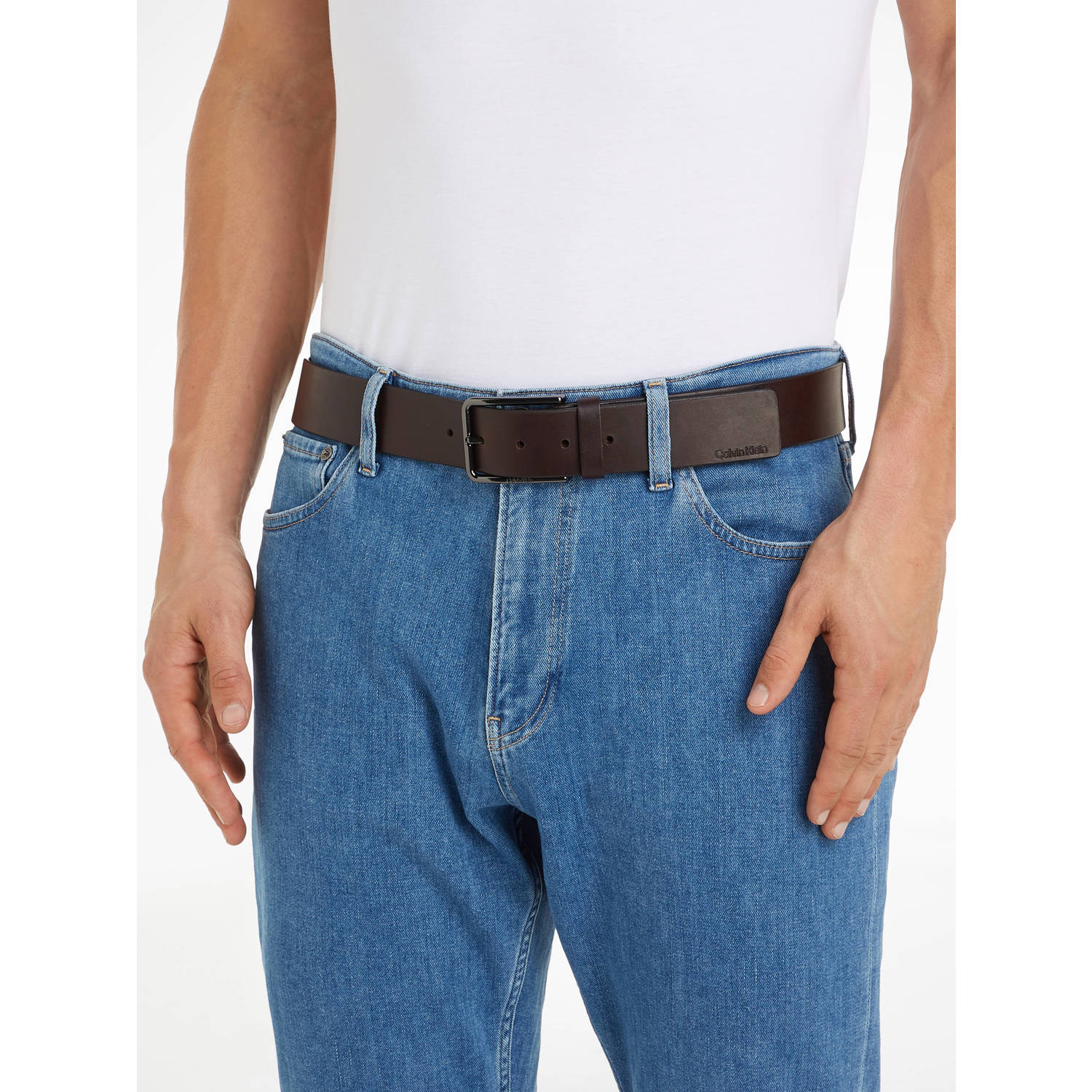 Calvin Klein leren riem Warmth donkerbruin