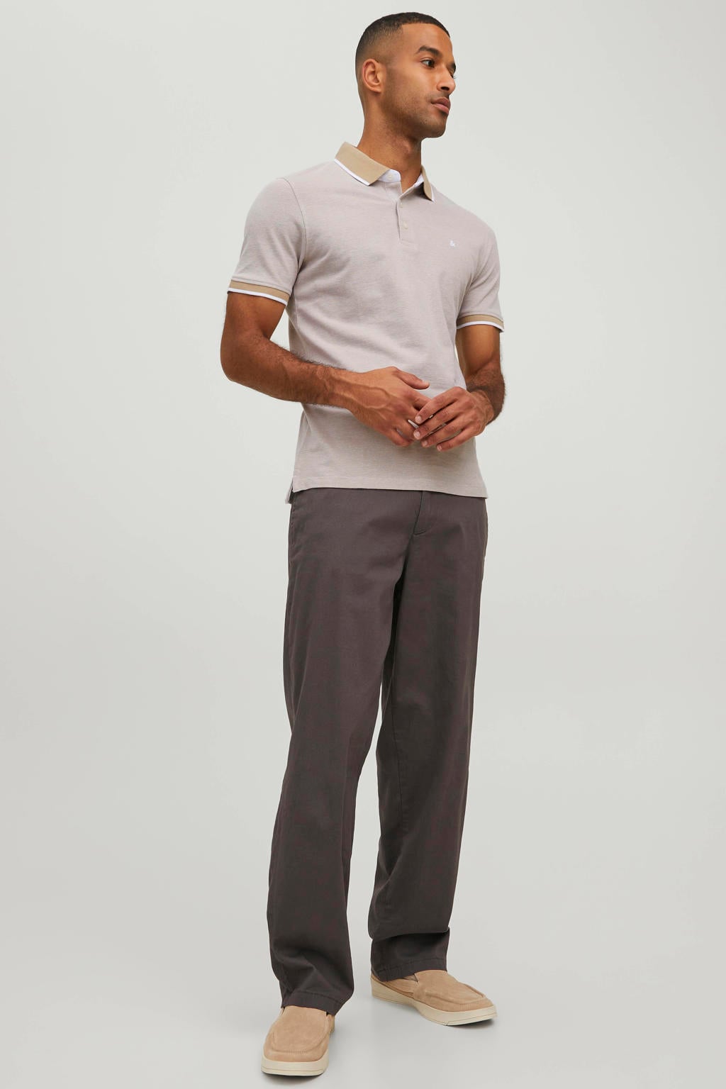 JACK & JONES ESSENTIALS slim fit polo JJEPAULOS beige