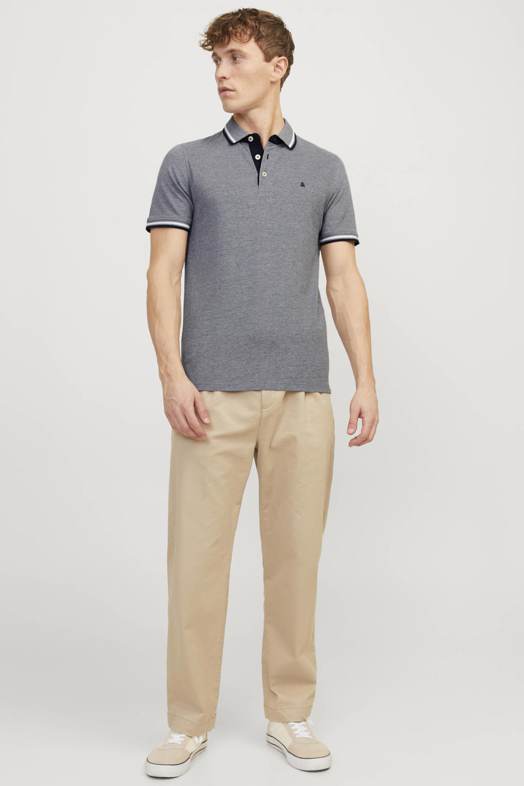 JACK & JONES ESSENTIALS gemêleerde polo JJEPAULOS grijs