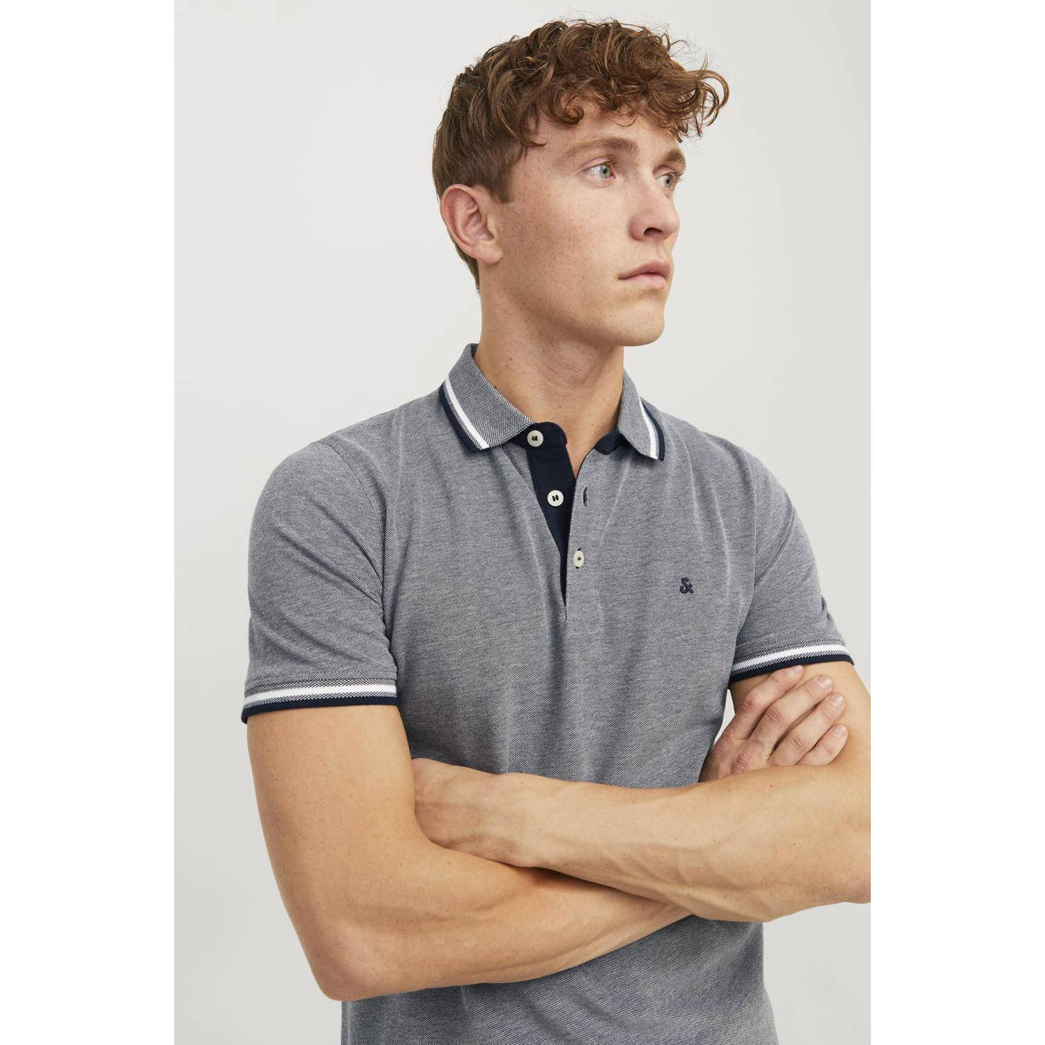 JACK & JONES ESSENTIALS gemêleerde polo JJEPAULOS grijs