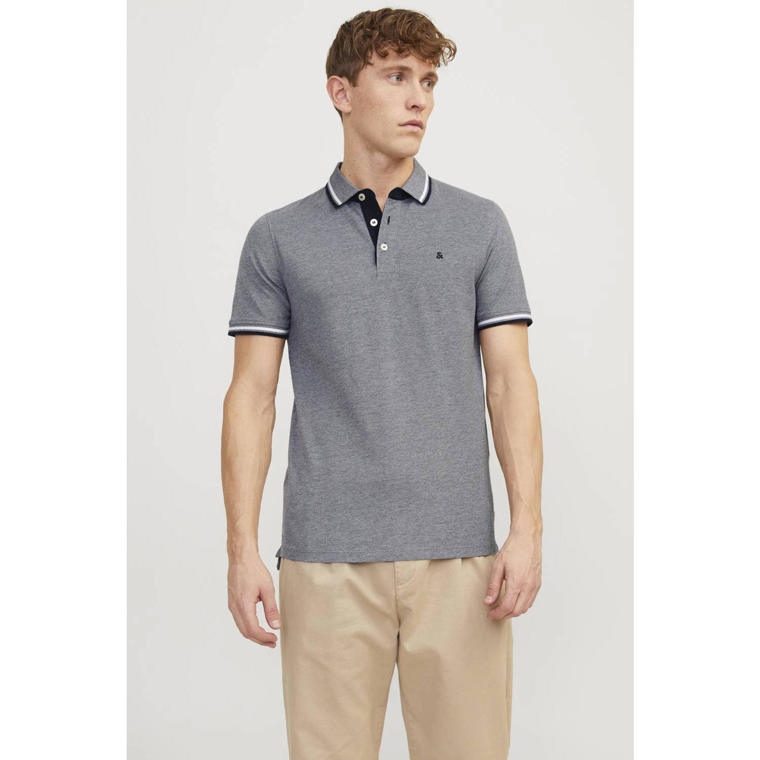 JACK & JONES ESSENTIALS gemêleerde polo JJEPAULOS grijs