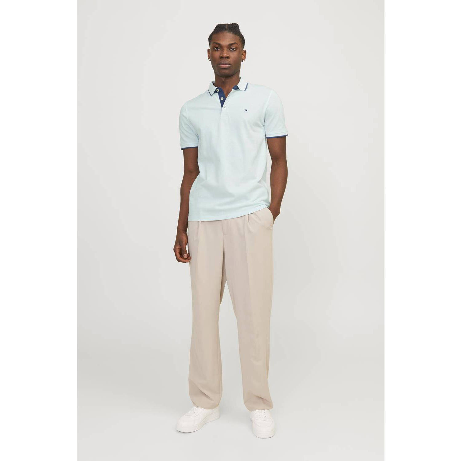 JACK & JONES ESSENTIALS slim fit polo JJEPAULOS met logo turquoise