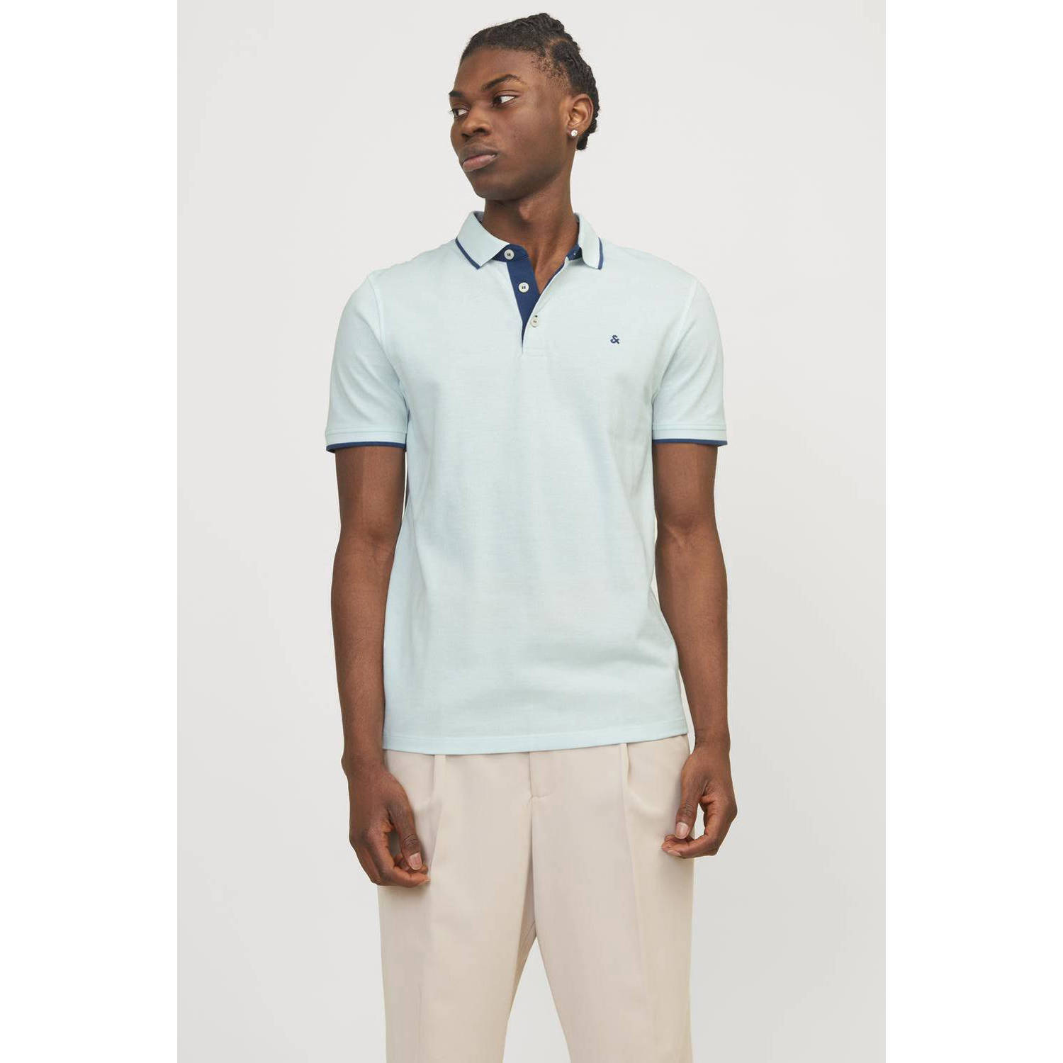 JACK & JONES ESSENTIALS slim fit polo JJEPAULOS met logo turquoise