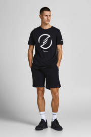 thumbnail: Zwarte heren JACK & JONES PANTS STUDIO regular sweatshort van polyester met effen en elastische tailleband met koord