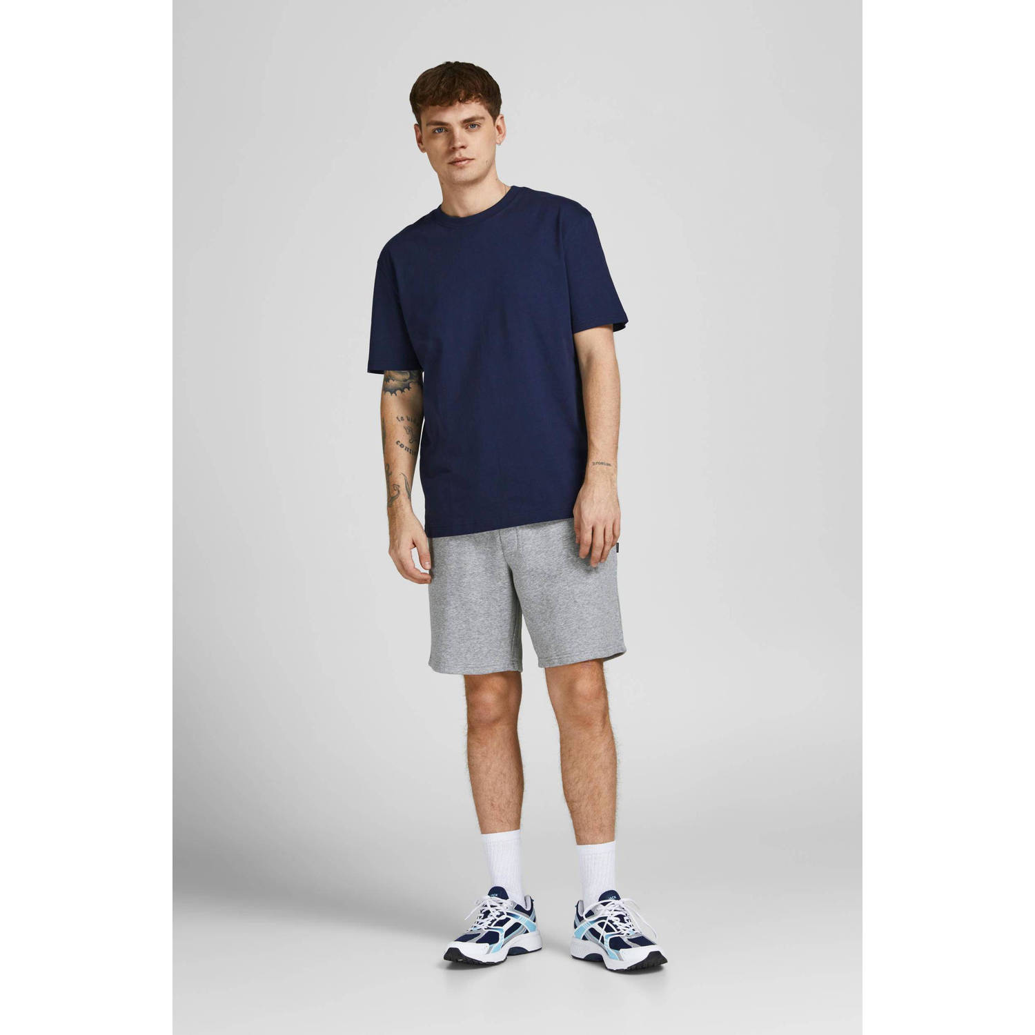 JACK & JONES PANTS STUDIO gemêleerde regular fit short JPSTGORDON grijs