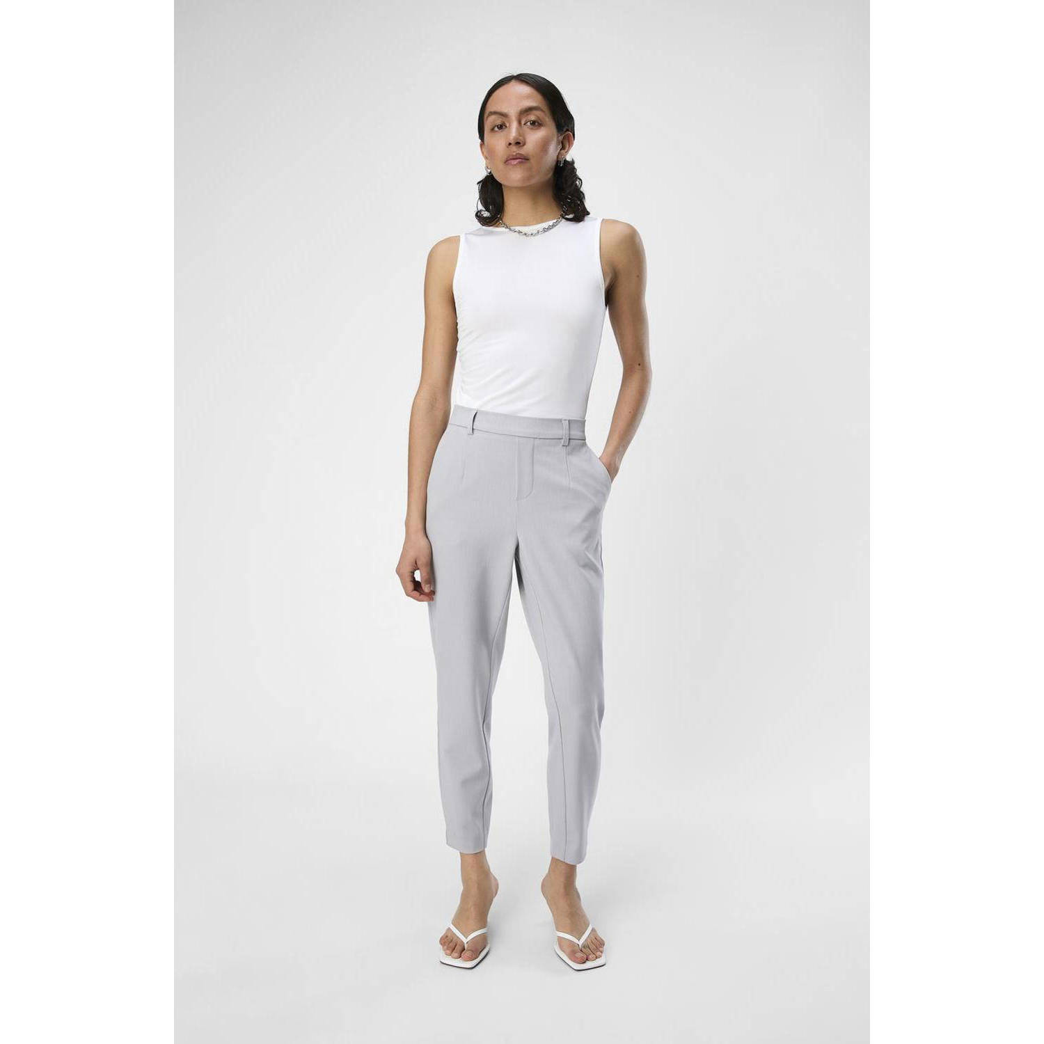 OBJECT straight fit pantalon OBJLISA grijs