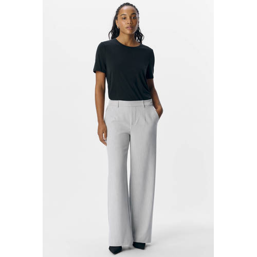 OBJECT wide leg pantalon OBJLISA lichtgrijs afbeelding