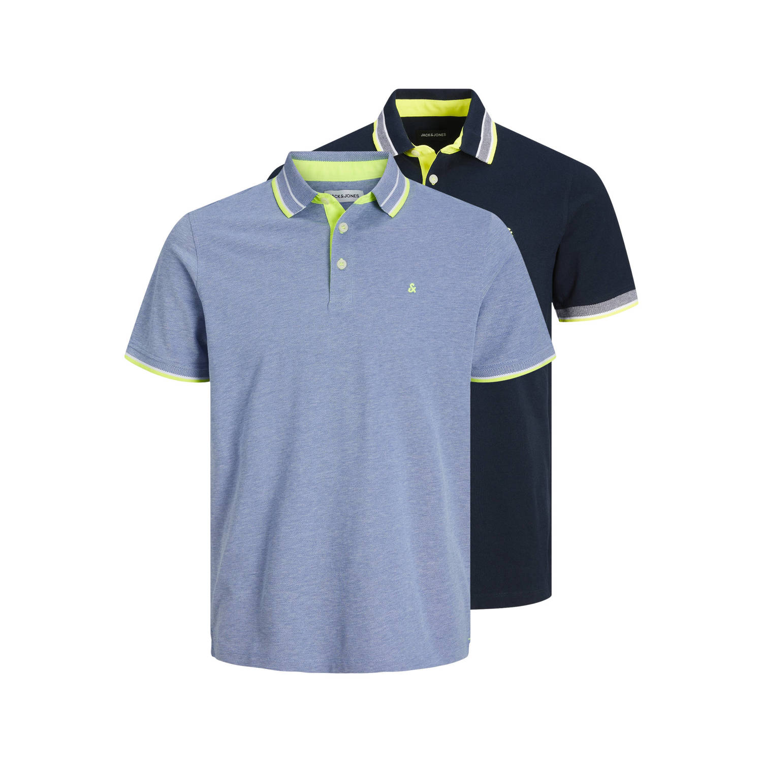 JACK & JONES ESSENTIALS polo JJEPAULOS met logo dark navy bright cobalt (set van2)