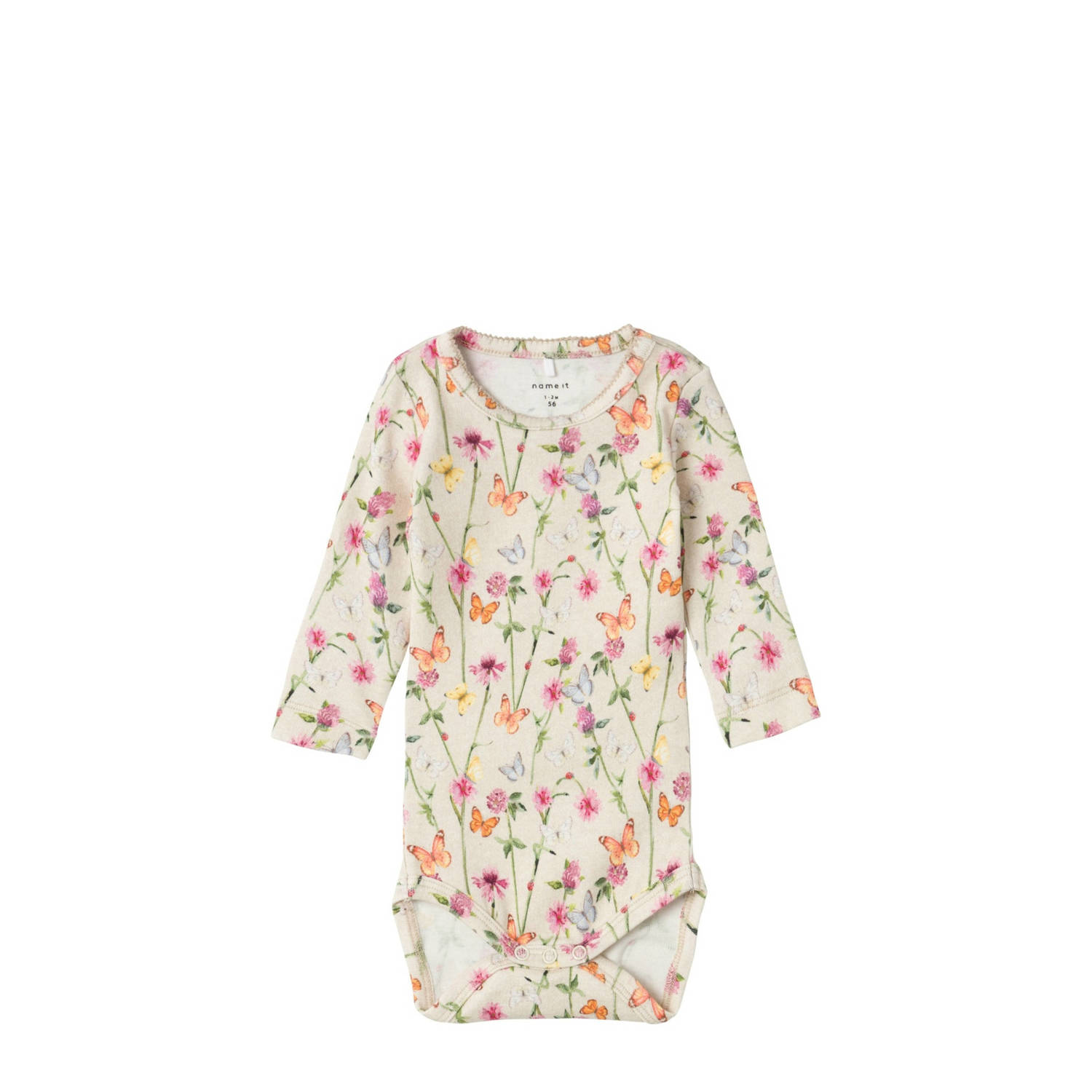 Name it BABY romper NBFFOLIA ecru roze groen Meisjes Katoen Ronde hals 56