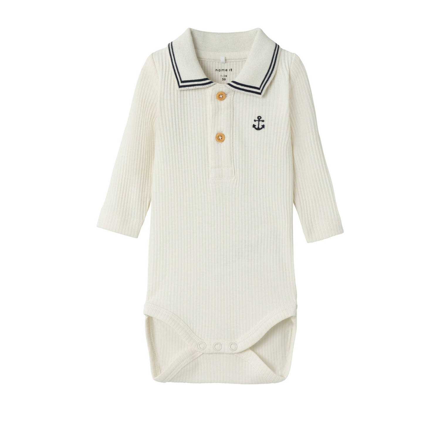 Name it BABY romper NBMFRIMAN offwhite Ecru Jongens Biologisch katoen Polokraag 56