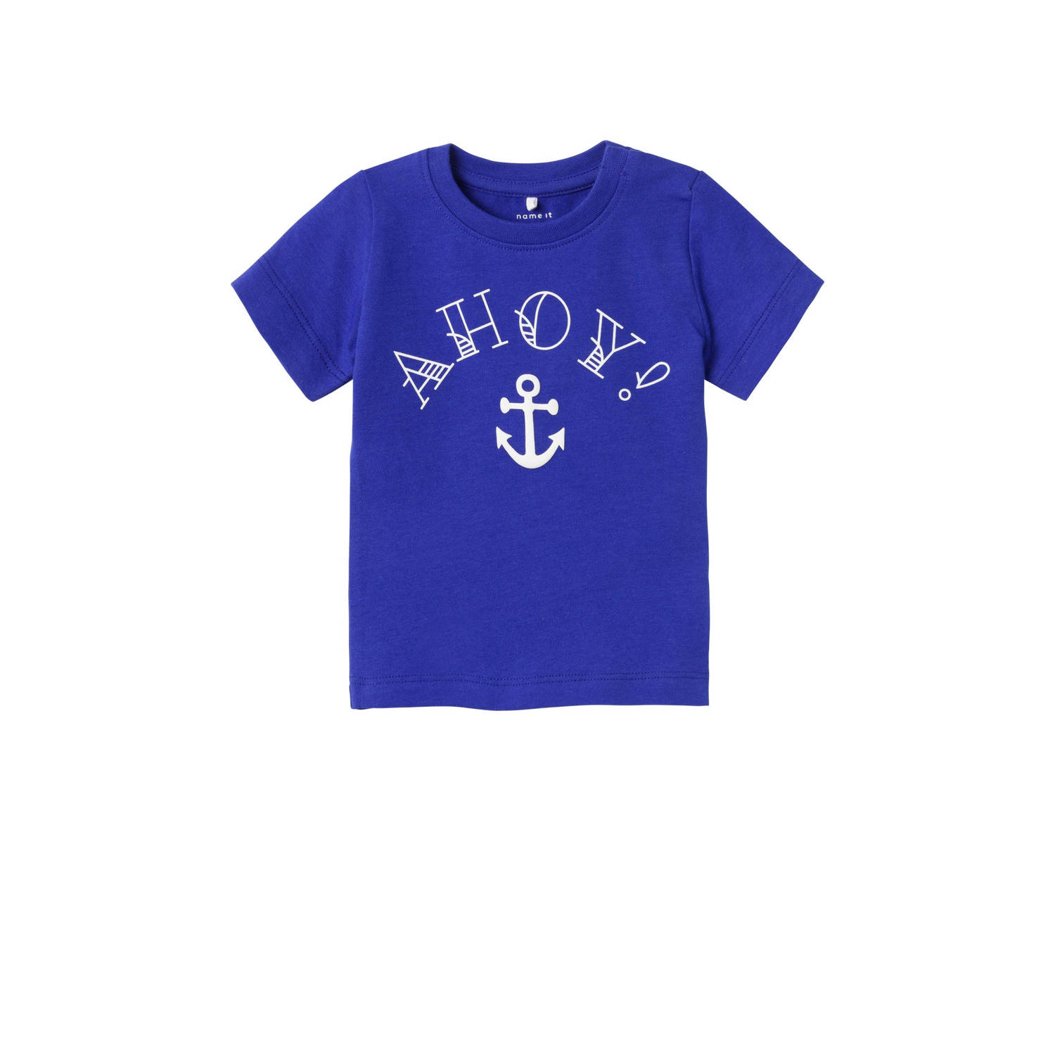 Name it BABY T-shirt NBMFALVIN met tekst kobaltblauw Jongens Katoen Ronde hals 56