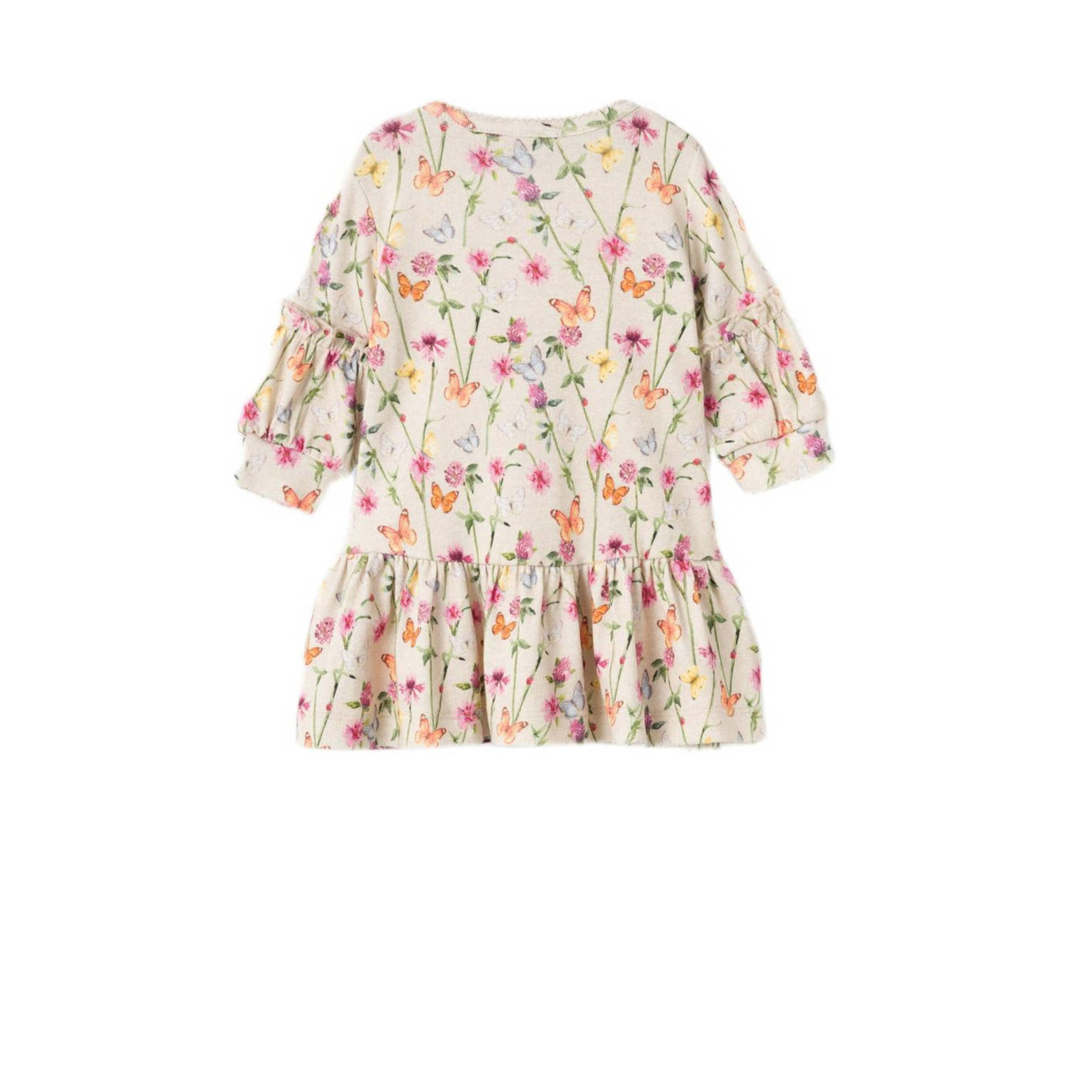 NAME IT BABY gebloemde baby jurk NBFFOLIA ecru roze groen